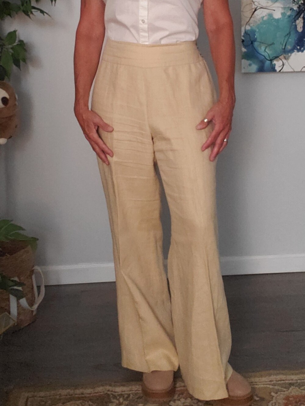 LAUREN RALPH LAUREN Side Zip 3 Button Lined Wide Leg Linen Pants 12